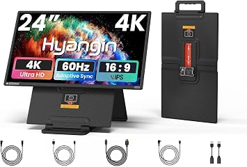 Hyangin 4K 24-inch Large Portable Monitor for Laptop 2026 Upgraded, 60Hz Portable Screen, 125% sRGB IPS Portable Second Monitor with Adjustable Stand for Laptop, MacBook, Phones