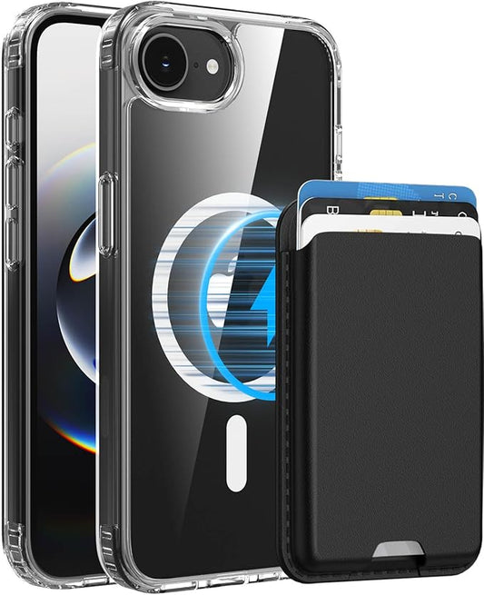 Magnetic for iPhone 17e Case & iPhone 16e Case Clear with Black Detachable Wallet, Compatible with MagSafe, Military Protective Slim Phone Cover with Card Holder