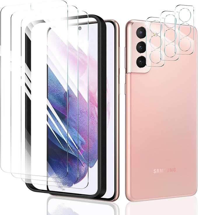3*Screen Protector and 3*Camera Lens Protector for Samsung Galaxy S21+/S21 Plus with a Installation Alignment Aid, Tempered Glass Film, [9H Hardness][Anti-Shatter][Anti-Scratch]