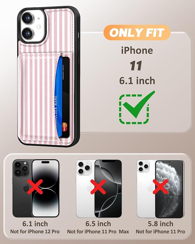 for iPhone 11 Case with Wallet - Fits 4 Card Slots, Compatible with MagSafe for Women Aesthetic Durable PU Leather Credit Card Holder Kickstand Phone Cover for Apple 11, Stripe