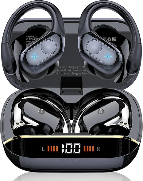 75H Sports Wireless Earbuds Bluetooth 5.4 Headphones Stereo Deep Bass,Black