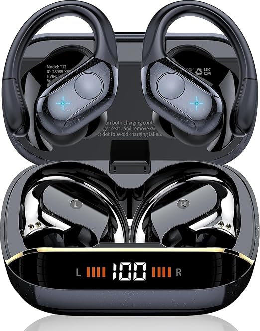 75H Sports Wireless Earbuds Bluetooth 5.4 Headphones Stereo Deep Bass,Black