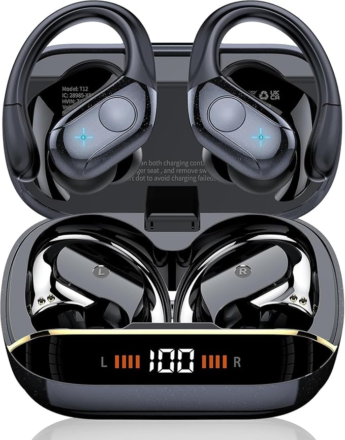 75H Sports Wireless Earbuds Bluetooth 5.4 Headphones Stereo Deep Bass,Black