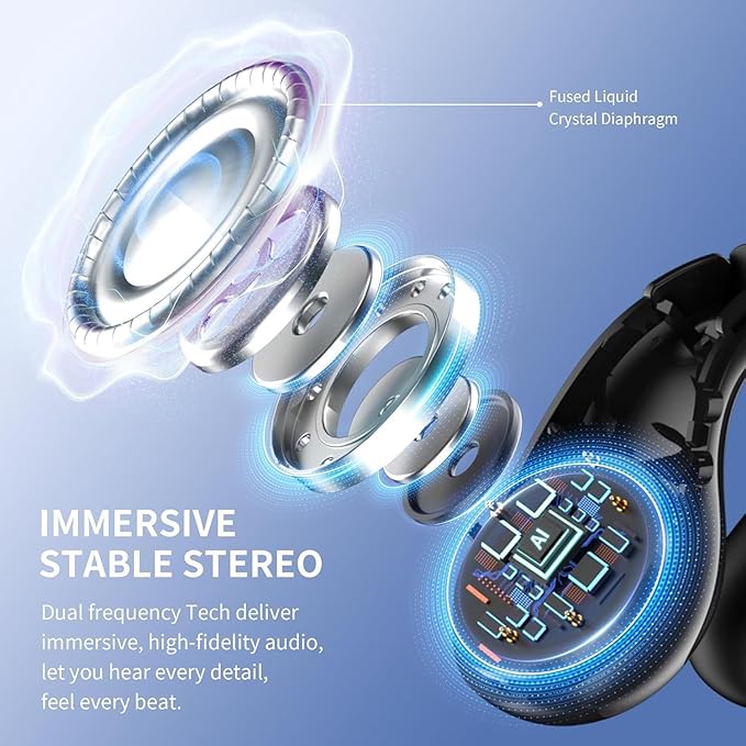 Open Ear Earbuds, Clip on Earbuds Bluetooth 6.1 Wireless Bone Conduction Earbuds with LED Power Display, 50H Playtime Sport Headphones with Stable Earhook for Running Workout Cycling