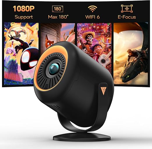 Projector with Wifi and Bluetooth Native 1080P, 4K Supported, Home Movie Projector with HDMI, USB, Type‑C, Compatible with Smartphone/ Tablet/ Laptop/ TV Stick/ PS5 for Gaming, Home Cinema