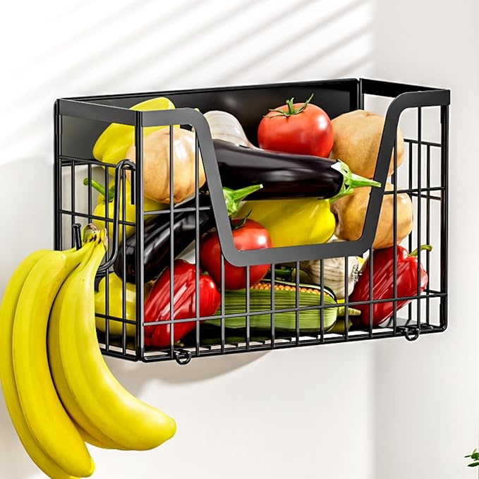 Magnetic Shelf for Fridge, Fruit Potato and Onion Storage Bins, Magnetic Spice Rack Shelves for Side of Refrigerator, Fruit Basket Magnetic Fridge Shelf Kitchen Pantry Storage Organizer