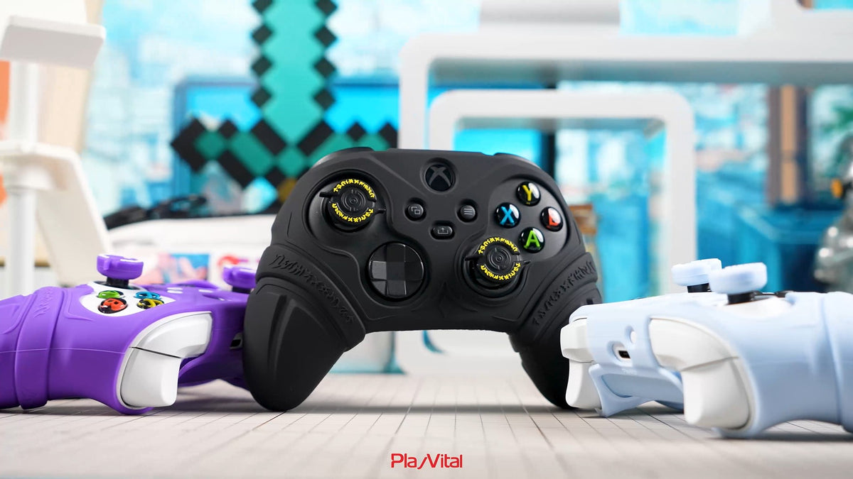 PlayVital Silicone Controller Cover for Xbox Series X/S with Thumbstick Cap & Sticker- Runes Edition Anti-Slip Grip Skin, Shockproof Protector for Xbox Core Wireless Controller(Purple)