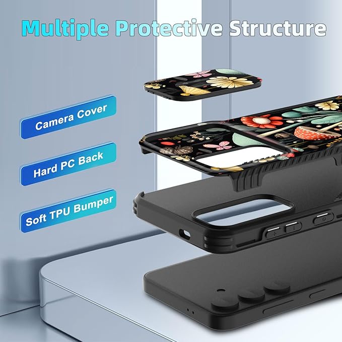 for Galaxy S24 FE Case Built in Slide Camera Lens Cover,Heavy Duty Shockproof Protection Dual Layer Case for Samsung Galaxy S24 FE 5G 6.7" 2024,Mushroom Forest