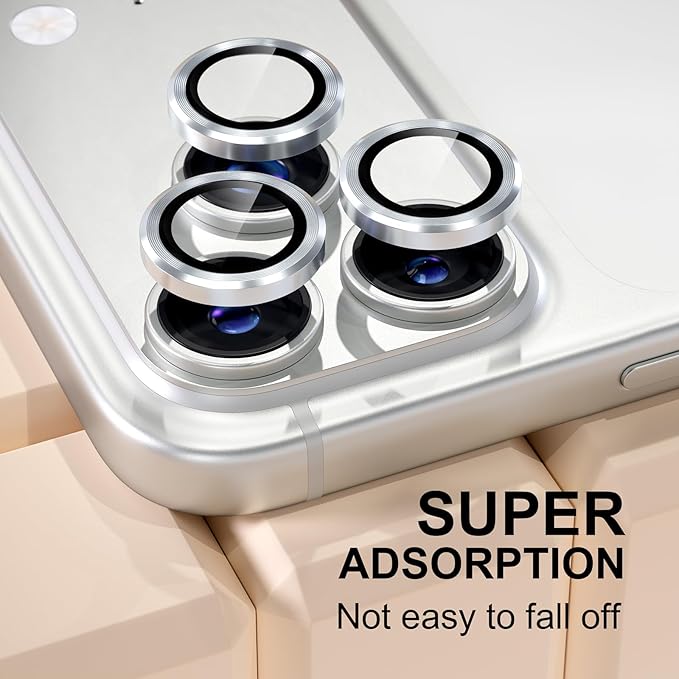 Misea Compatible for iPhone 17 Pro/iPhone 17 Pro Max Camera Lens Protector, Ultra-HD Tempered Glass Camera Cover Screen Protector Metal Individual Ring Protector Decoration Accessories, Silver