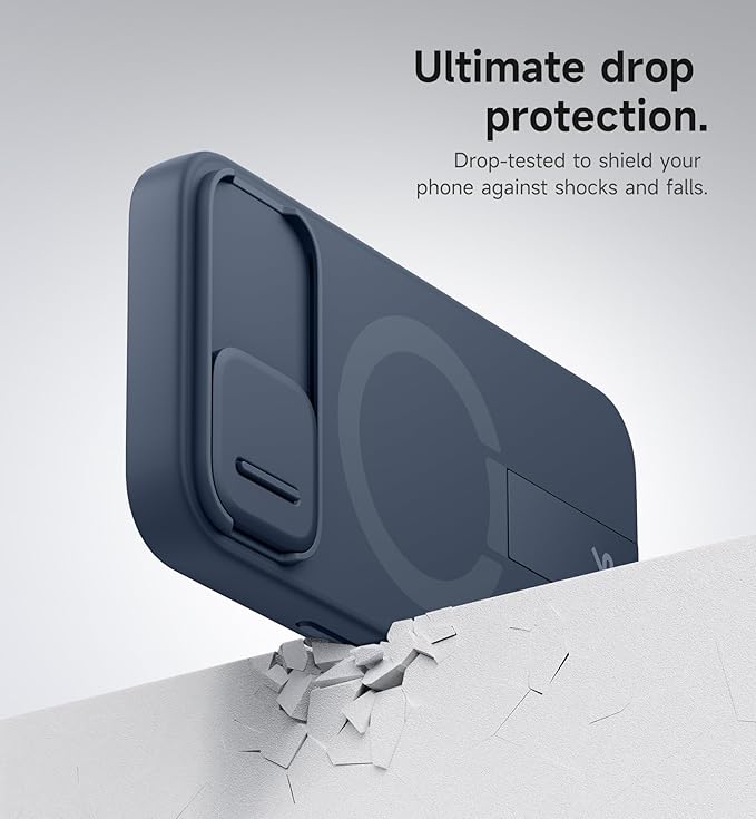 SURITCH for iPhone 17e/16e Case with Magnetic Camera Slide Cover and Adjustable Kickstand, Compatible with MagSafe, Shockproof Bumper Case Slim Protective Cover 6.1 Inch,Blue
