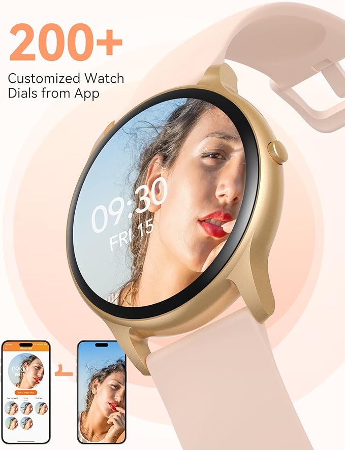 AGPTEK Smart Watch for Women Men, 5ATM Waterproof Fitness Tracker Watch, Full Touch Sports Smartwatch with Heart Rate Monitor Message Notification for Android iOS Phones (Rose Gold)