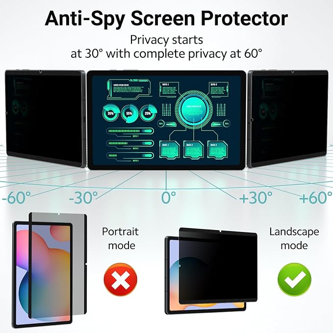PYS® Magnetic Privacy Screen Protector for Samsung Galaxy Tab S9 Plus 2023/Tab S9 FE+ Plus/S7 FE 5G / S8 Plus/ S7 Plus 12.4 Inch/Removable Screen Protector,Anti-Glare,Anti-Spy,Bubble Free,[Easy On]