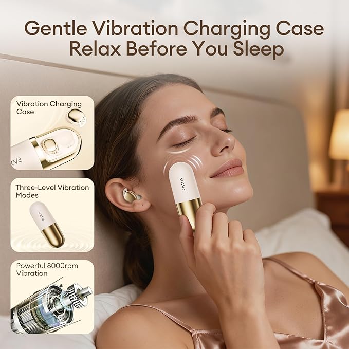 PAXA Sleep Headphones for Side Sleepers, Sleep Invisible Earbuds with Vibration Charging Case Wireless Bluetooth 6.0, Soft Silicone Mini Earbuds for Sleeping, Snoring Noise Isolation, S13 Beige