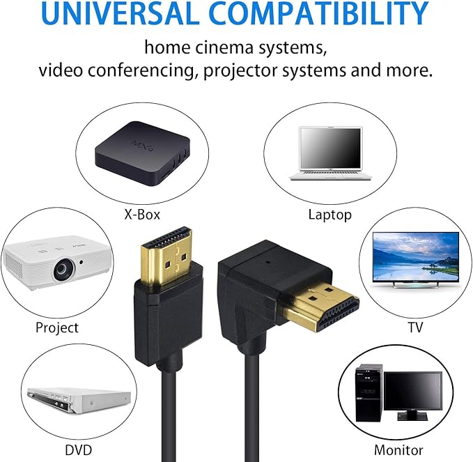 Duttek 4K 90 Degree HDMI Cable 6inch/15cm, Extremely Thin Down Angled HDMI Male to Male Cable for 3D and 4K Ultra HD TV Stick HDMI 2.0 Cord