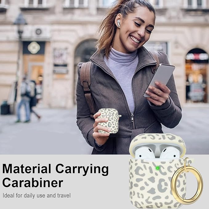 Leopard Silicone Compatible with Airpods Case, Gawnock Soft Earpod Case Flexible Compatible with Airpods 2nd/1st Generation Print Cover for Women Girls with Keychain - Beige Leopard Cheetah