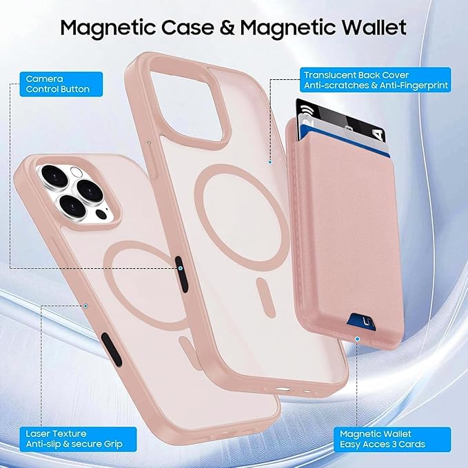Magnetic for iPhone 16 Pro Max Case with Detachable Wallet, Compatible with MagSafe, Credit Card Holder with Slim Shockproof Protective Phone Cover, Pink