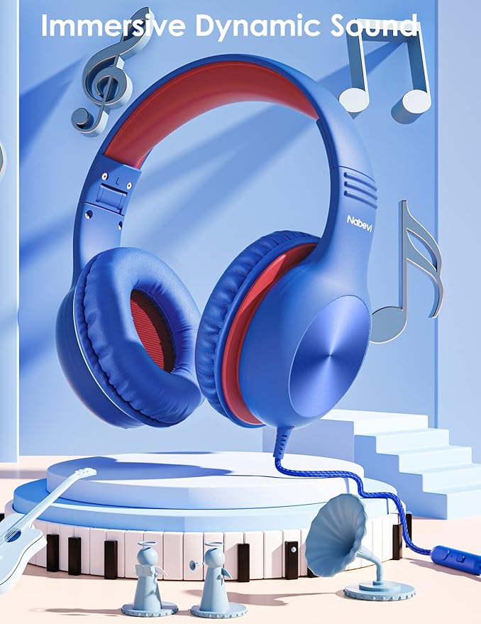 Headphones for Kids for School, Kids Headphones with Microphone, Sharing Function, 85dB/94dB Safe Volume Limit, Over Ear Kid Headphone for School, On-line Study, Travel, Glaze Blue