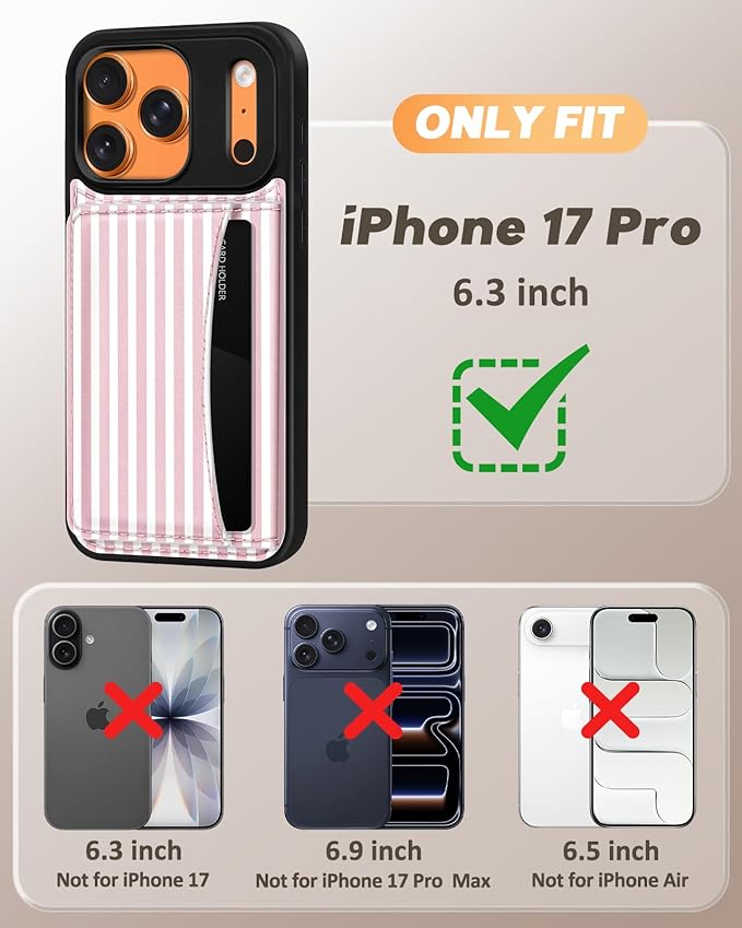 for iPhone 17 Pro Case with Wallet - Fits 4 Card Slots, Compatible with MagSafe for Women Aesthetic Durable PU Leather Credit Card Holder Kickstand Phone Cover for Apple 17 Pro, Stripes