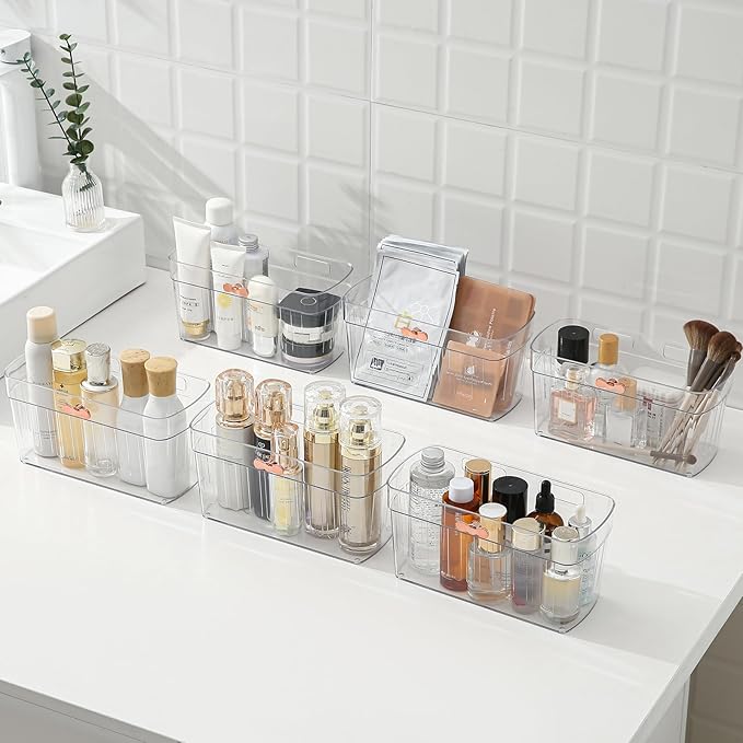 4 Pack Adhesive Cabinet Door Organizer, Compact Pantry Organizers and Storage Basket, Clear Bathroom Storage Organizer Shelf for Narrow Space, Wall Mounted Shower Caddy Hanging Sink Caddy