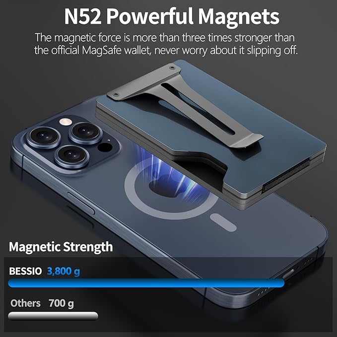 Magnetic Phone Wallet with Apple MagSafe - Metal Card Holder with AirTag Holder, RFID Blocking & Money Clip Mag Safe Wallet for iPhone 16 15 14 13 12 Pro Max/Pro/Plus/Mini