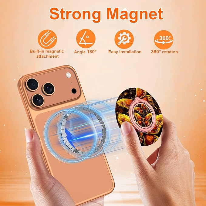 Magnetic Phone Ring Holder for MagSafe Grip,[Super Magnet],Stylish 360° Rotation Cell Phone Grip Stand Finger Ring Kickstand for iPhone 17 16 15 14 Pro Max,iPad and Smartphones,Black