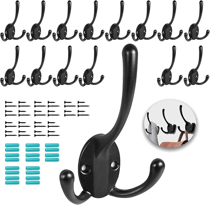 Wall Mounted Coat Hooks 5 Pack Heavy Duty Black Hardware Robe Hooks Decorative for Single Hanging Coats Towel Cubicle Classroom Kitchen Bath Backpack Hat Hook
