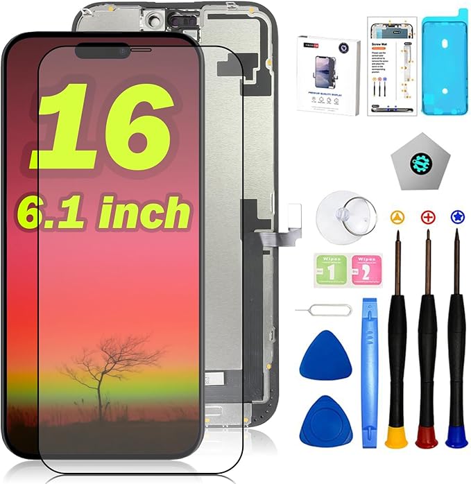 EFAITHFIX for iPhone 16 Screen Replacement 6.1 Inch LCD COF Screen 3D Touch Display Full HD Digitizer Frame Assembly (A3081,A3286,A3287,A3288) with Repair Tool Kit Screen Protector Waterproof Adhesive