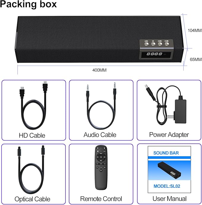 50W Sound Bar for Smart TV, 2.0 ch Soundbar with Bluetooth 5.4/ARC/Opt/AUX Connect, Soundbar for TV with 2 Full Range Speakers, Home Audio Surround Sound System for TV PC