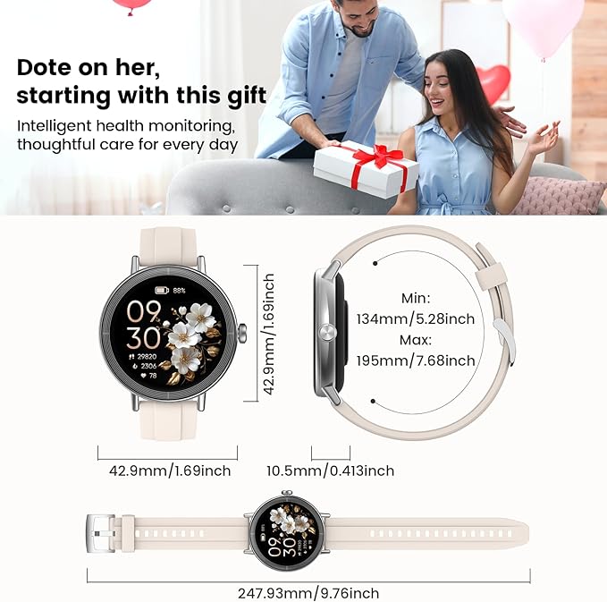 Smart Watches for Women, 1.27" HD Fitness Tracker with Bluetooth Calls(Answer&Make) IP68 Waterproof Smartwatch Compatible iOS/Android, 100+ Sport Modes Heart Rate/Sleep Monitor Pedometer White