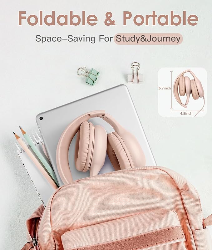 Kids Headphones with MIC, Over-Ear Headphones for Kids with Cord, HD Sound, Safe Volume Limit, Sharing Function, Kid Headset for Girls Boys, Toddler Headphone for School, Tablet, Sand Pink