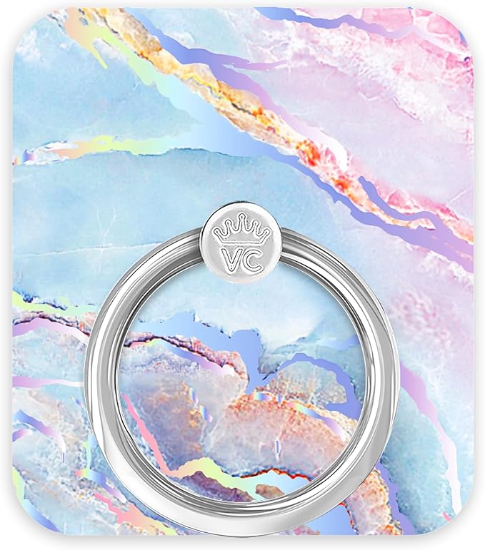 Velvet Caviar Cell Phone Ring Holder - Finger Ring & Stand - Improves Phone Grip Compatible with iPhone, Galaxy and Most Cases (Except Silicone/Leather) - Moonstone Holographic Pink Blue Marble