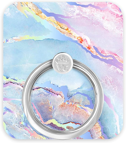 Velvet Caviar Cell Phone Ring Holder - Finger Ring & Stand - Improves Phone Grip Compatible with iPhone, Galaxy and Most Cases (Except Silicone/Leather) - Moonstone Holographic Pink Blue Marble