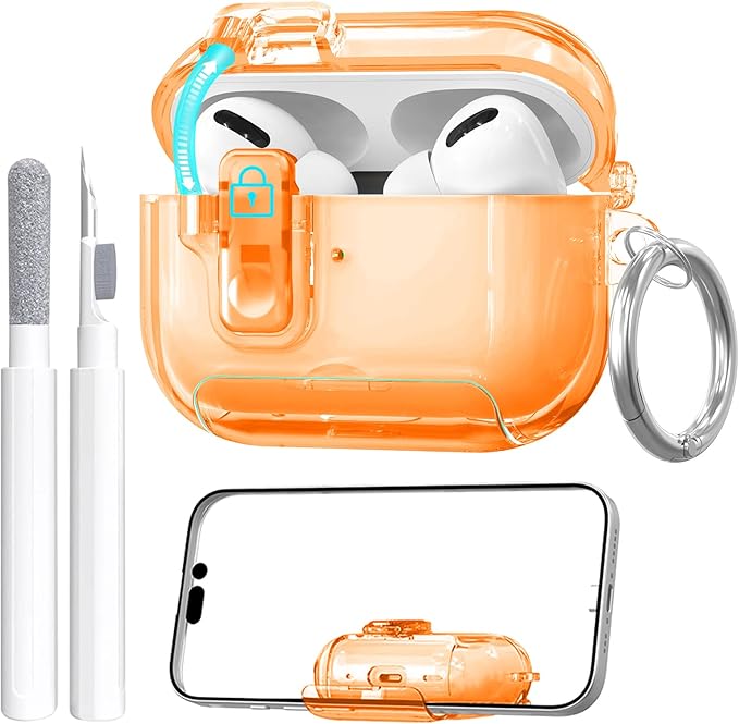 for AirPods Pro 3 Case (2025) with Cleaner Kit, Cute with Lock Clid and Cleaner Kit,[Auto Pop-Up] Soft TPU Clear Cover with Bracket & Dustproof Design for AirPods Pro Case with Keyring(2025)