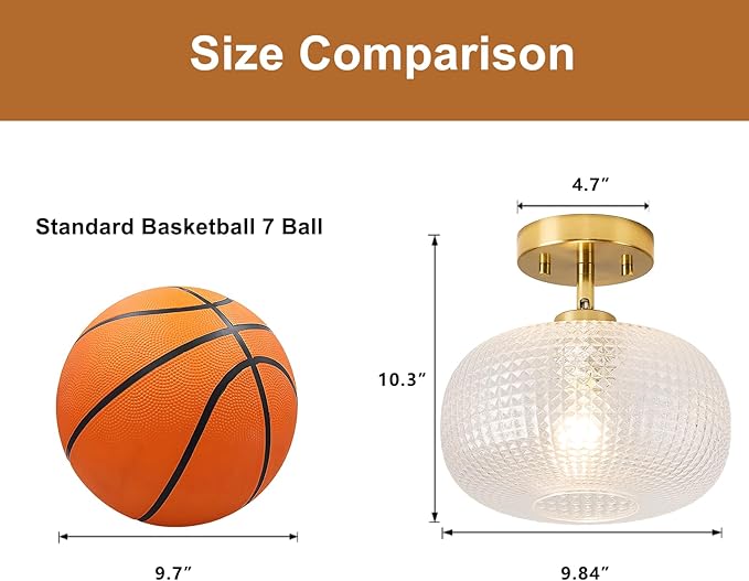 Modern Prismatic Globe Ceiling Light,Vintage Glass Flush Mount Light Fixture with Brass Gold Hallway Ceiling Lighting for Bedroom,Foyer,Kitchen,Laundry Room,Entryway,E26 Ceramic Base,9.84 Inch