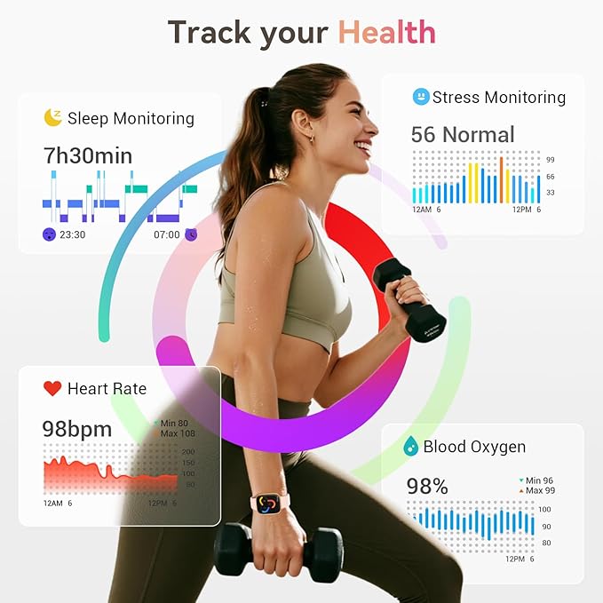 Smart Watch for Women, Answer/Make Call, 1.85" AMOLED Always-On Display Screen Smartwatch for iPhone & Android, 3ATM Waterproof Fitness Tracker with Heart Rate/Sleep/SpO2 Monitor, 100+ Sport Modes