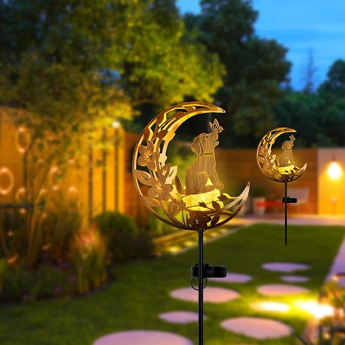 JOBOSI Solar Moon Dog Decorative Light Gifts, Solar Moon Dog Moving Decorative Ground Stake Light, Mother's Day Gift， Gift for Women Mom Grandma, Garden Lawn Decor Christmas & New Year Gift