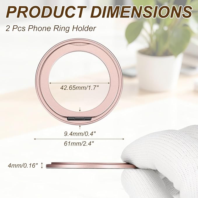 PATIKIL 2Pcs Phone Ring Holder, Metal 360 Rotation Magnetic Phone Grip Holder Stand with Adhesive Backing Smartphone Finger Grip Kickstand for Tablet Case Car Mount Accessory, Pink