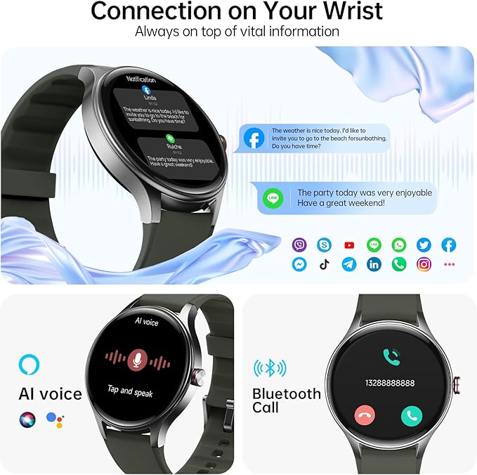 Smart Watch for Men,1.57inch AMOLED Touchscreen Fitness Watch for iPhone & Android,Heart Rate/Sp02/Sleep Monitor,110+ Sport Modes IP68 Waterproof Bluetooth Calls,2 Bands (Green, 1.57)