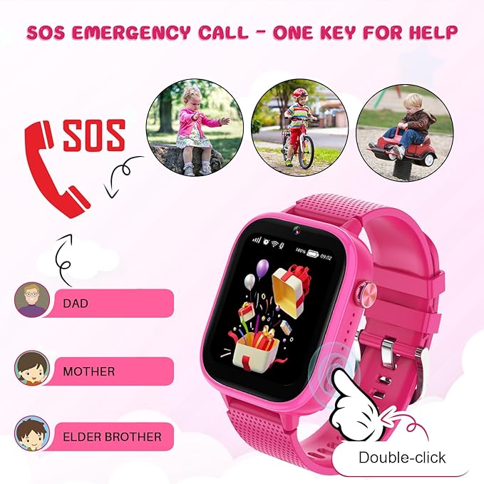 OKYUK 4G Kids Smart Watches Girls Gifts Age 3-12, Smart Watch for Kids with 47 Games, two-way calling feature, SOS emergency call Camera Video Recorder Gift Toys for Girls Ages 5 6 7 8 9 10 (Rose Red)