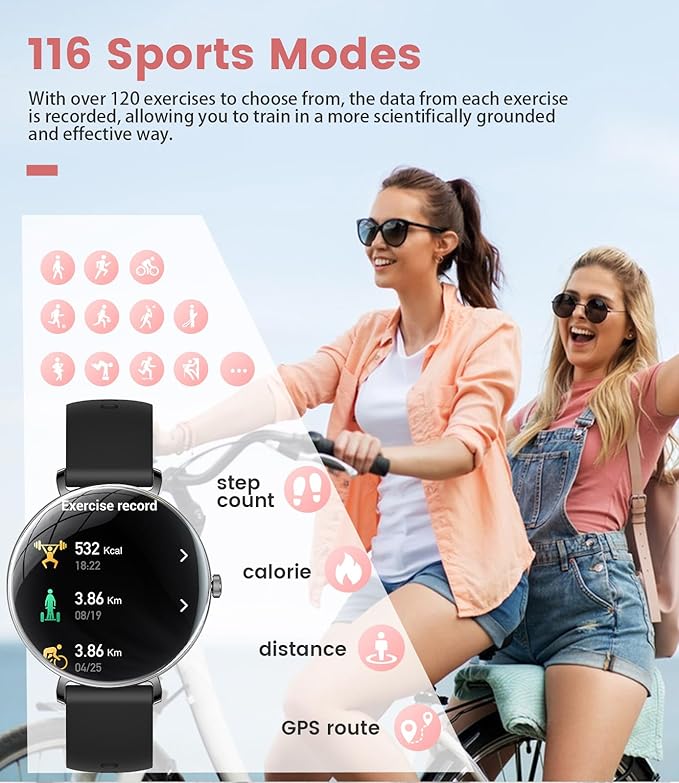 LIGE Ultra-Thin Smart Watch for Women(Answer/Make Calls),1.43" Always-on Display Smart Watch with Heart Rate,Clories Tracker 100+ Sports Modes, Women Smartwatch for Android iOS (Black-FV17-H)