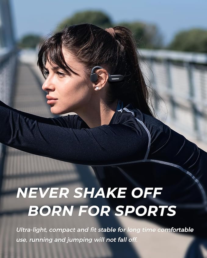 TONEAMC K2 Bone Conduction Headphones - Wireless Open-Ear Bluetooth 5.3 Sports Earbuds with Mic for Running, Workouts, and Cycling - Sweatproof and Comfortable Fit
