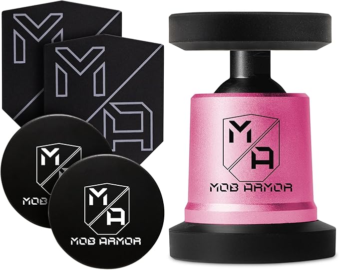 Mob Armor MobNetic Maxx Magnetic Phone Holder with Two Adhesive Carbon Steel Plates ??90lb Pull Force, 90º Tilt, 360º Rotation, Slim Zinc-Coated Discs, Compatible for iPhone & Android-Pink