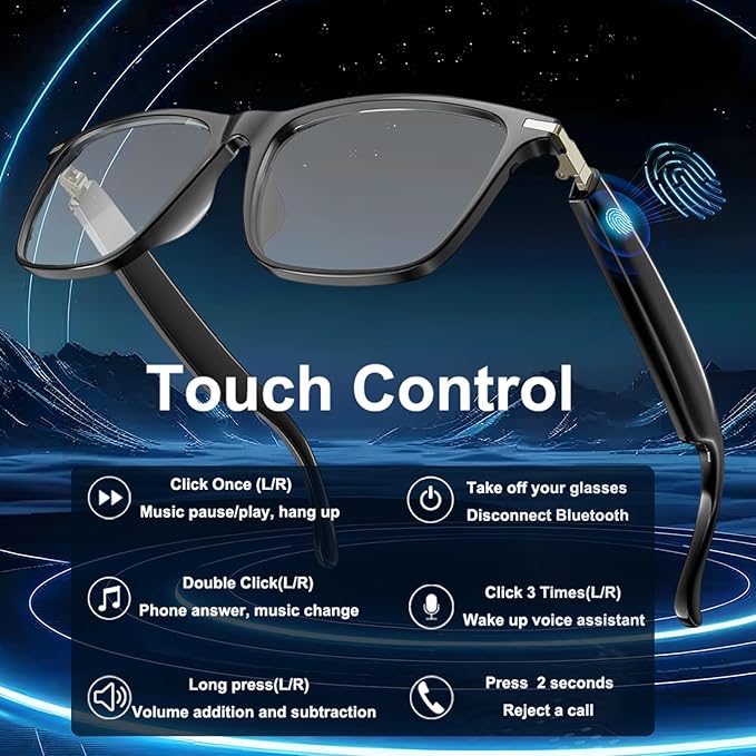 Ai Smart Glasses with Chat GPT, Bluetooth Glasses for Men Women with 160+ Language & Accents, Translation Glasses Color-Change Lens, Smart Eyewear for Gaming Meeting Travel Trade Business, (Black)