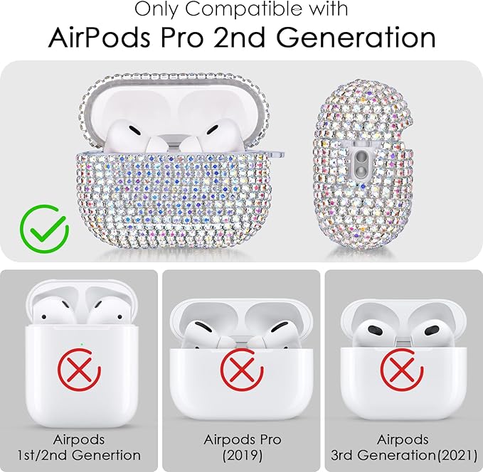 VISOOM Bling Case for Airpods Pro 2nd 1st Generation Case - Jewelry Cute Airpods Pro 1 2 Cases Cover with Glitter Keychain Women 2025 Crystal Fancy Case for iPods pro2 1 Wireless Charging Cases