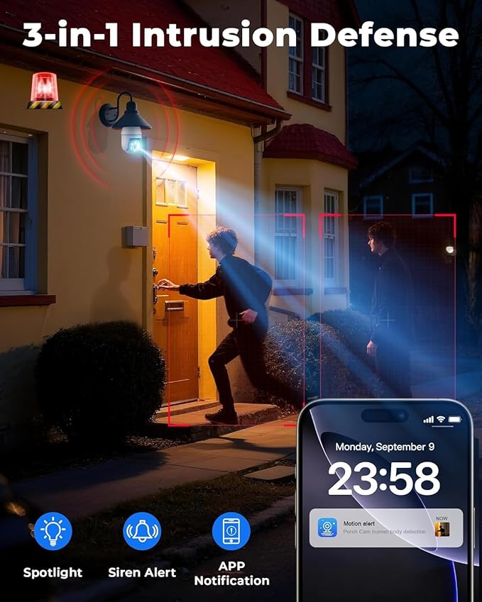 2K Light Bulb Camera, 5G/2.4G Wireless Outdoor Camera, Light Bulb Security Camera with AI Human Detection, Color Night Vision, Motion Alerts, 2-Way Audio, Works with Alexa, Easy Installation