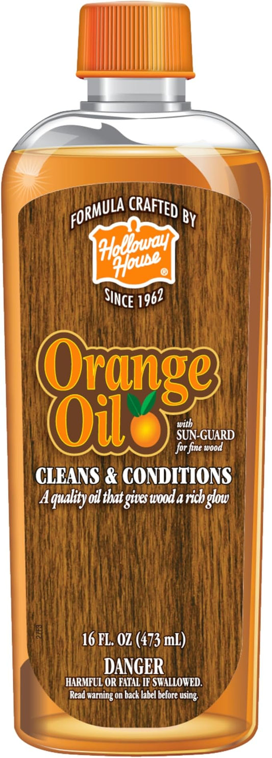 Holloway House Orange Oil Cleaner 16oz w/ Sun-Guard for Fine Wood, Cleans & Conditions, Removes Soap Scum from Shower Doors, Stainless, Tile & Sinks, Natural Oil that gives wood a Rich Glow
