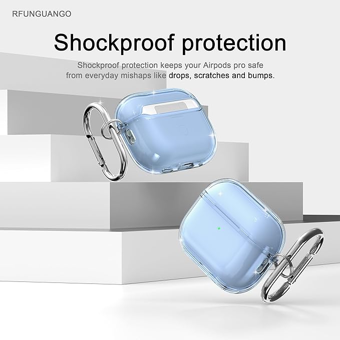 RFUNGUANGO AirPods Pro Case Clear, Soft TPU Transparent with Cleaning Kit & Keychain, Compatible with Magsafe, Compatible Apple AirPods Pro 2nd/1st Generation Protective Case, Blue