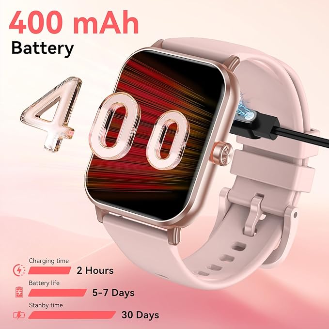 Smart Watch, 1.85" HD Fitness Tracker with Bluetooth Calls, 5 ATM Waterproof, 24/7 Heart Rate/Sleep Monitor, Pedometer, Calories, 130+ Sport Modes, Smartwatch for iOS Android (Pink)
