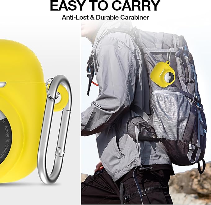 2 in 1 Silicone Case Compatible with AirPod 4 and AirTag 2/1, Shockproof Protective Skin Cover for AirPods 4th Generation with Cleaner Kit & Carabiner (Yellow)
