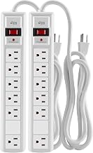 KMC 6-Outlet Surge Protector Power Strip, 2-Pack, 1200 Joules, 6ft Cord, Adapter Spaced Outlet, Overload Protection, White - Image 1